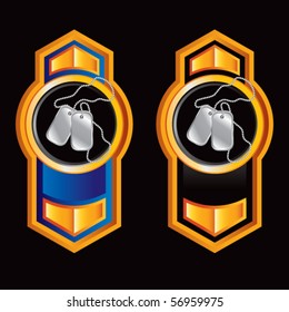 dog tags orange vertical arrows with blue and black lining