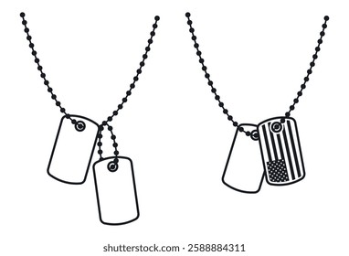 Dog tags pictogram. Military necklace silhouette isolated on white backgrouns.