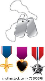 Dog tags and three medals