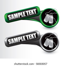 dog tags tilted green and gray banners