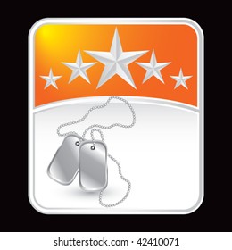 dog tags under orange star backdrop