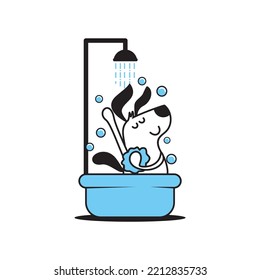 Dog taking bath illustration vector