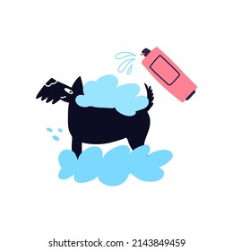 Dog is taking the bath. Pet salon concept illustration.