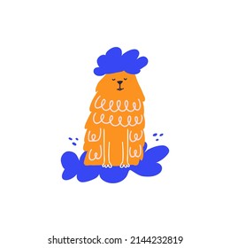 Perro se está bañando. Ilustración del concepto de salón de mascotas.