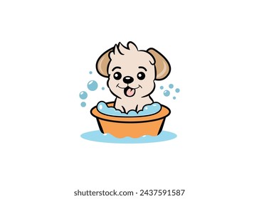 A Dog taking bath with shampoo illustration