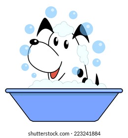 Dog taking bath, vector illustration