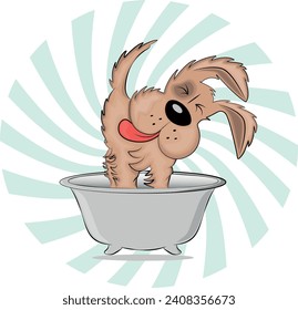 Perro bañándose. Ilustración vectorial.