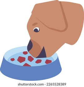 Dog taking kibble diet concept, dog eating from bowl vector color icon design, Pet and Vet symbol, Animal Shelter sign, four legged friends stock illustration