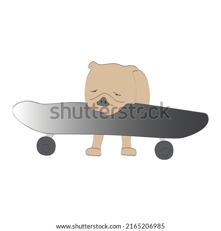 The dog is taking a surfskate ride.