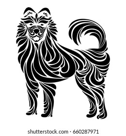 Dog tattoo vector. Animal with floral ornament decoration. Black and white dog isolated on White background. Vector illustration