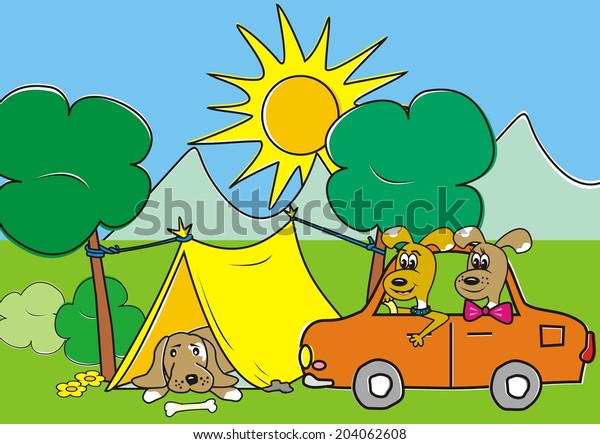 dog and tent,\
humorous vector\
ilustration