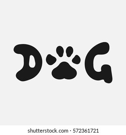 Dog Text With Paw Print. Vector illustration.