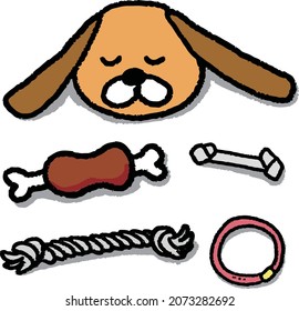 A dog that doesn't look at meat, bones, or play equipment (hand-drawn illustration)