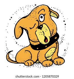 Dog to think of something. Poster, t-shirt composition, handmade print. Vector illustration