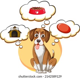 A dog thinking with many callouts illustration