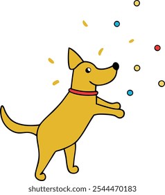 A dog is throwing confetti on a white background Vector illustration.