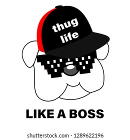 dog thug life vector illustration for t-shirt print and other uses. Can be used for design of cards