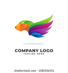 Dog Tiger Head Gradient with Wings Logo Vector Icon Illustration