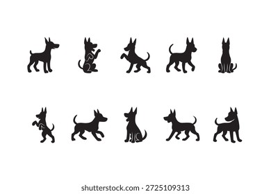 Conjunto de silueta de azulejo de perro. Azulejo listo collage de siluetas de perros surtidos. Ideal para fondos, empaques y patrones sin costuras.