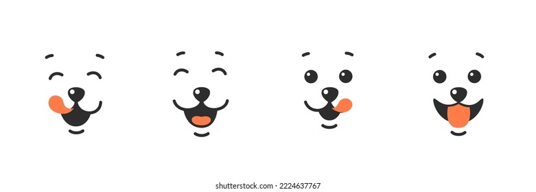 Dog tongue lick mouth. Happy Various dog face. Vector illustration isolated on white background.