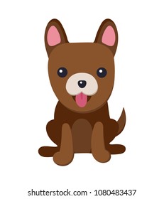 Dog with tongue puppy poster, energetic and friendly pet wagging its tail, symbol of 2018 year, vector illustration, isolated on white background