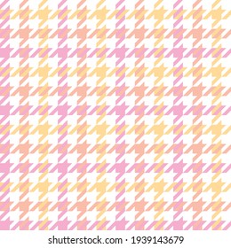 Dog tooth check pattern in pink, peach orange, yellow, white. Seamless pastel gradient hounds tooth texture for spring coat, scarf, dress, other modern womenswear fashion paper or textile print.