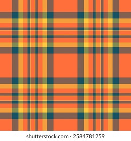 Dog tooth plaid seamless texture, cutout background tartan check. Part vector fabric pattern textile in orange and cyan colors.