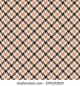 Dog tooth tweed pattern in black, beige, pink. Seamless classic pixel houndstooth tweed graphic background vector for spring autumn dress, coat, scarf, jacket, other modern fashion fabric print.