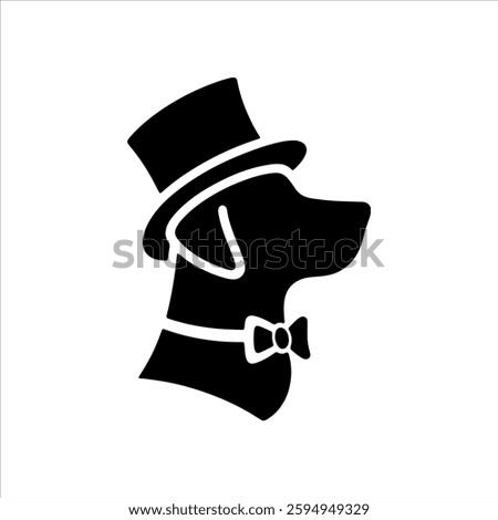 Dog with top hat icon silhouette vector flat illustration design on white background. 