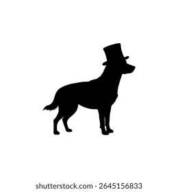 Dog with top hat silhouette icon vector flat design.