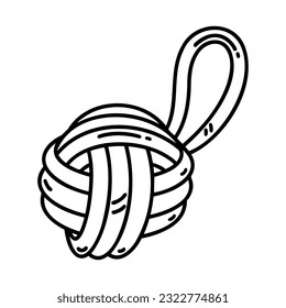 Dog toy vector icon. Rope ball for playing with a pet, training, fun. Black and white illustration. Simple doodle, sketch. Accessory for domestic animals. Isolated clipart for print, shop, vet clinic