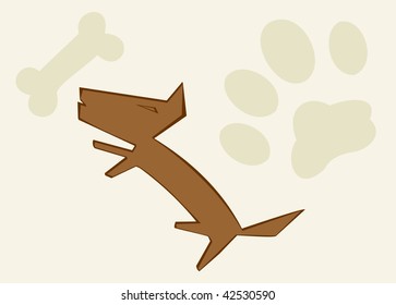 Dog and trace and bone  - vector