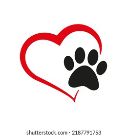 Dog trace with heart isolated on white background. Vector illustration of Love pet icon logo, tattoo