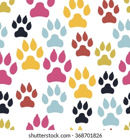 Dog track seamless pattern isolated on white background. Vector illustration.