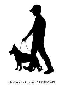 Dog and its trainer silhouette vector