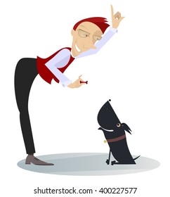 A dog trainer. Smiling man trains a dog
