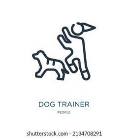 dog trainer thin line icon. pet, puppy linear icons from people concept isolated outline sign. Vector illustration symbol element for web design and apps.