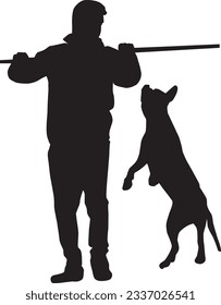 Dog training. American bulldog silhouette.