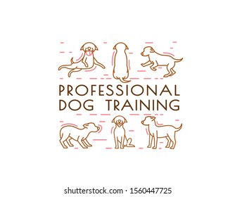 Dog training center image. Domestic animal or pet behavior. Professional school brand identity. Simple modern style. Editable vector illustration isolated on white background
