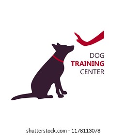 Dog training center logo template with sitting dog silhouette. Vector Illustration.