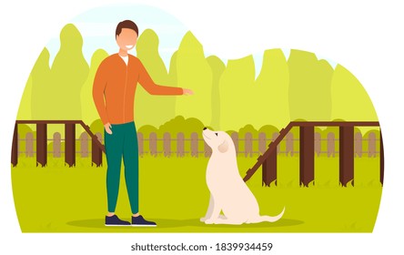 Dog training and development concept. Flat cartoon vector illustration. Webpage, website or landing page template.