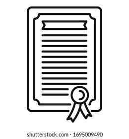 Dog training diploma icon. Outline dog training diploma vector icon for web design isolated on white background