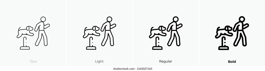 icono de entrenamiento de perros. Signo de estilo lineal aislado en fondo blanco. Ilustración vectorial.
