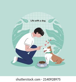 Ilustración de entrenamiento de perros con color de menta de fondo
