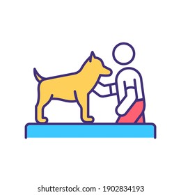 Dog training lesson RGB color icon. Command animal companion. Pet service. Domestic animal treatment. Discipline for puppy. Veterinary for domestic animals. Isolated vector illustration