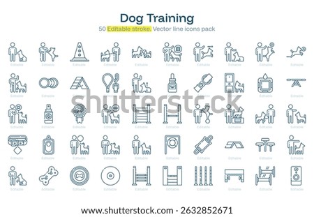 Dog Training line icon pack. Dog Training Stroke icon set. Editable Stroke icon