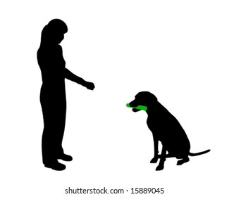 Dog training (obedience): command hold, dog holds stick