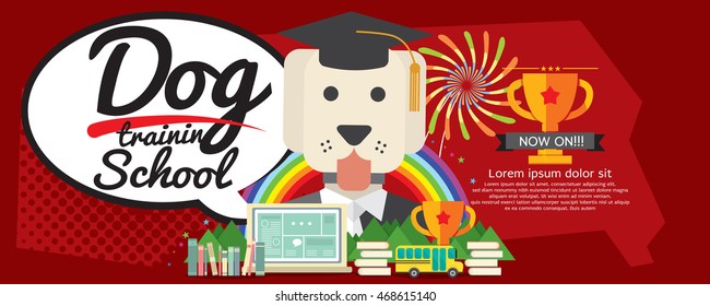 Dog Training School Super Wide Banner Vector Illustration