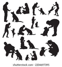 Dog training silhouettes , Dog trainer silhouettes set svg