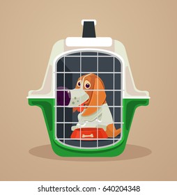 Dog transport box. Carrying case. Vector flat cartoon illustration